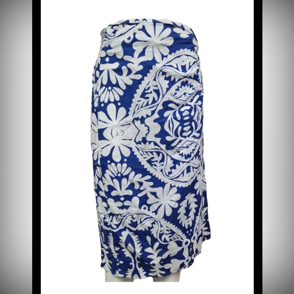 Christian Siriano Blue and White Midi Skirt wrap button size M